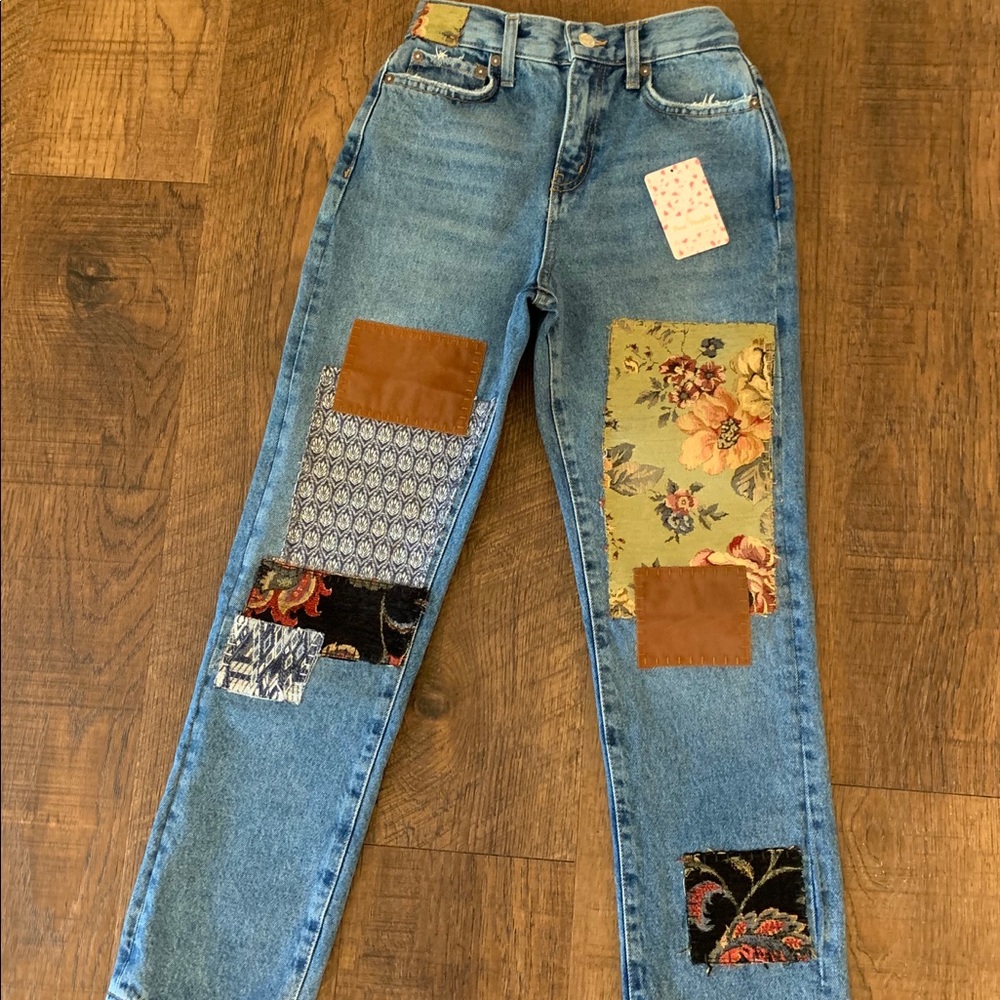 Free people jean tapestry patched